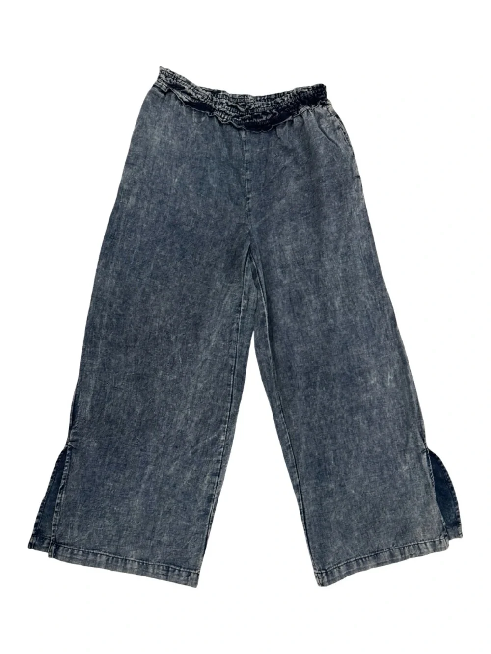Anthropologie Washed Blue Paperbag Waist Wide-Leg lightweight cotton Jeans - Picture 2 of 15